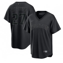 Men Houston Astros 27 Jose Altuve Black Pitch Black Fashion Replica Stitched Jersey Men Houston Astros 27 Jose Altuve Black Pitch Black Fashion Replica Stitched Jersey