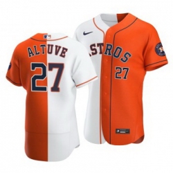 Men Houston Astros 27 Jose Altuve Split White Orange Two Tone Jersey Men Houston Astros 27 Jose Altuve Split White Orange Two Tone Jersey