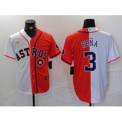 Men Houston Astros 3 Jeremy Pena White Orange Split With Patch Cool Base Stitched Baseball Jersey 2