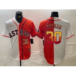 Men Houston Astros 30 Kyle Tucker White Orange Split With Patch Cool Base Stitched Baseball Jersey 2