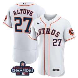 Men's Houston Astros #27 Jose Altuve White 2022 World Series Champions Flex Base Stitched Baseball Jersey Men's Houston Astros #27 Jose Altuve White 2022 World Series Champions Flex Base Stitched Baseball Jersey