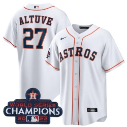 Men's Houston Astros #27 Jose Altuve White 2022 World Series Champions Home Stitched Baseball Jersey Men's Houston Astros #27 Jose Altuve White 2022 World Series Champions Home Stitched Baseball Jersey