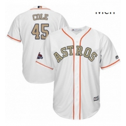 Mens Majestic Houston Astros 45 Gerrit Cole Replica White 2018 Gold Program Cool Base MLB Jersey  Mens Majestic Houston Astros 45 Gerrit Cole Replica White 2018 Gold Program Cool Base MLB Jersey