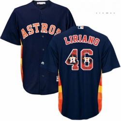 Mens Majestic Houston Astros 46 Francisco Liriano Authentic Navy Blue Team Logo Fashion Cool Base MLB Jersey  Mens Majestic Houston Astros 46 Francisco Liriano Authentic Navy Blue Team Logo Fashion Cool Base MLB Jersey