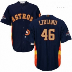 Mens Majestic Houston Astros 46 Francisco Liriano Replica Navy Blue Alternate 2018 Gold Program Cool Base MLB Jersey  Mens Majestic Houston Astros 46 Francisco Liriano Replica Navy Blue Alternate 2018 Gold Program Cool Base MLB Jersey