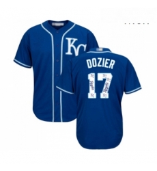 Mens Kansas City Royals 17 Hunter Dozier Blue Authentic Blue Team Logo Fashion Cool Base Baseball Jersey 