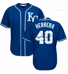 Mens Majestic Kansas City Royals 40 Kelvin Herrera Authentic Blue Team Logo Fashion Cool Base MLB Jersey