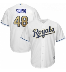 Mens Majestic Kansas City Royals 48 Joakim Soria Replica White Home Cool Base MLB Jersey