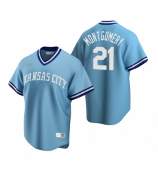 Mens Nike Kansas City Royals 21 Mike Montgomery Light Blue Cooperstown Collection Road Stitched Baseball Jersey