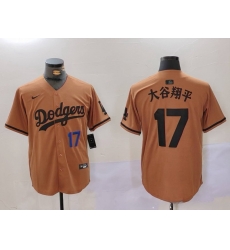 Men Los Angeles Dodgers 17  Shohei Ohtani Brown Cool Base Stitched Baseball Jersey