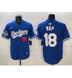 Men Los Angeles Dodgers 18 MVP Royal 2025 World Series Champions Patch Limited Stitched Baseball Jersey