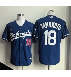 Men Los Angeles Dodgers  18 Yoshinobu Yamamoto Blue 2026 Gold Collection Stadium Stitched Baseball Jersey