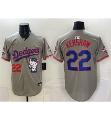 Men Los Angeles Dodgers 22 Clayton Kershaw Grey Hello Kitty Night 2025 World Series Champions Patch Stitched Baseball Jersey Men Los Angeles Dodgers 22 Clayton Kershaw Grey Hello Kitty Night 2025 World Series Champions Patch Stitched Baseball Jersey