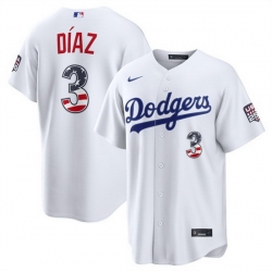 Men Los Angeles Dodgers  3 Edwin Diaz White USA 250 Fourth of July Home Stitched Baseball Jersey