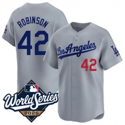 Men Los Angeles Dodgers  42 Jackie Robinson Gray 2025 World Series Home Limited Stitched Baseball Jersey