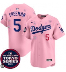 Men Los Angeles Dodgers 5 Freddie Freeman Pink 2025 Tokyo Series Limited Stitched Baseball Jersey