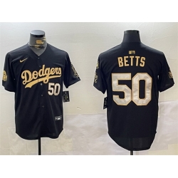 Men Los Angeles Dodgers 50 Mookie Betts Black Gold 2024 World Series With Fernando Memorial Patch Limited Stitched Baseball Jersey