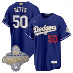 Men Los Angeles Dodgers  50 Mookie Betts Royal 2026 Alternate Gold Collection Stadium Stitched Baseball Jersey