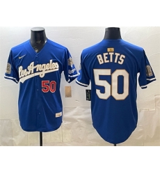 Men Los Angeles Dodgers  50 Mookie Betts Royal 2026 Gold Collection 9x   B2B Champs Patch Stitched Baseball Jersey