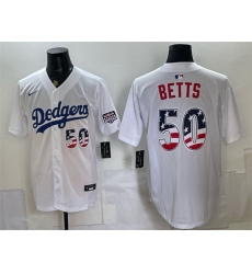Men Los Angeles Dodgers  50 Mookie Betts White 250 Fourth of July Home Stitched Baseball Jersey