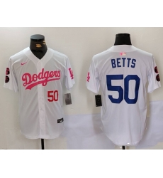 Men Los Angeles Dodgers 50 Mookie Betts White Pink Vin  26 Kobe Patch Stitched Baseball Jersey 5