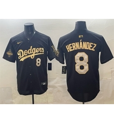 Men Los Angeles Dodgers 8 Enrique Hernandez Black Gold 2025 World Series Champions Patch Limited Stitched Baseball Jersey