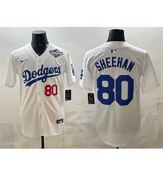 Men Los Angeles Dodgers 80 Emmet Sheehan White 2025 World Series Patch Limited Stitched Baseball Jersey