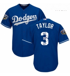 Mens Majestic Los Angeles Dodgers 3 Chris Taylor Authentic Royal Blue Team Logo Fashion Cool Base 2018 World Series MLB Jersey 