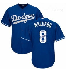 Mens Majestic Los Angeles Dodgers 8 Manny Machado Authentic Royal Blue Team Logo Fashion Cool Base MLB Jersey 