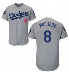 Mens Majestic Los Angeles Dodgers 8 Manny Machado Gray Alternate Flex Base Authentic Collection 2018 World Series Jersey