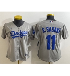 Women Los Angeles Dodgers 11 Roki Sasaki Grey Cool Base Stitched Baseball Jersey 