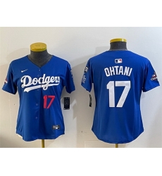 Women Los Angeles Dodgers 17 Shohei Ohtani Royal 2024 World Series Champions With Fernando Memorial Patch Alternate Limited Stitched Baseball Jersey 28Run 