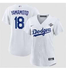 Women Los Angeles Dodgers 18 Yoshinobu Yamamoto White 2025 World Series Home Cool Base Stitched Baseball Jersey 