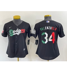 Women Los Angeles Dodgers 34 Toro Valenzuela Black Cool Base Stitched Jersey 