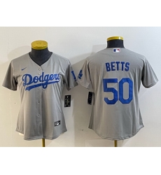 Women Los Angeles Dodgers 50 Mookie Betts Grey Stitched Jersey 