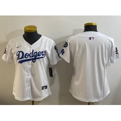 Women Los Angeles Dodgers Blank White 2024 World Series Champions With Fernando Memorial Patch Home Limited Stitched Baseball Jersey 28Run Small 29