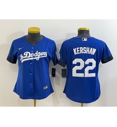 Women's Los Angeles Dodgers #22 Clayton Kershaw Blue 2021 City Connect Cool Base Stitched Jersey