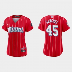 Miami Marlins 45 Sixto Sanchez Women Nike 2021 City Connect Authentic MLB Jersey Red