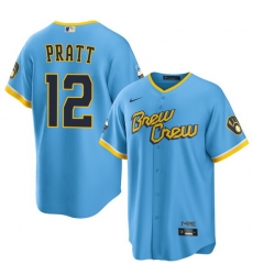 Men Milwaukee Brewers 12 Cooper Pratt Blue 2025 With Patch Stitched Baseball Jersey
