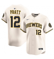 Men Milwaukee Brewers 15 Cooper Pratt Home White Ice Cream Stitched Limited Jersey Men Milwaukee Brewers 15 Cooper Pratt Home White Ice Cream Stitched Limited Jersey