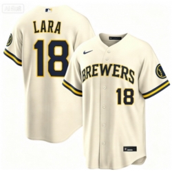 Men Milwaukee Brewers 18 Luis Lara Home White Ice Cream Stitched Limited Jersey