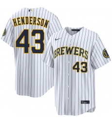 Men Milwaukee Brewers 43 LOGAN Henderson White Strips Stitched Baseball Jersey Men Milwaukee Brewers 43 LOGAN Henderson White Strips Stitched Baseball Jersey