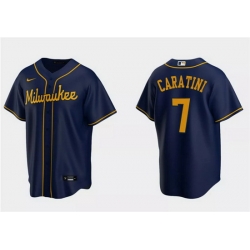 Men Milwaukee Brewers 7 Victor Caratini Navy Cool Base Stitched Jersey