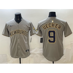 Men Milwaukee Brewers  9 Bob Uecker Grey Home Limited Stitched Jersey