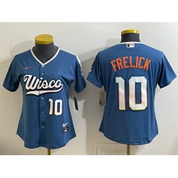 Women Milwaukee Brewers  10 Sal Frelick Mineral Blue 2026 City Connect Stadium Stitched Baseball Jersey  