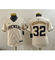 Youth Milwaukee Brewers 32 Jacob Misiorowski Cream Limited Stitched Jersey Youth Milwaukee Brewers 32 Jacob Misiorowski Cream Limited Stitched Jersey