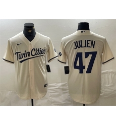 Men Minnesota Twins 47 Edouard Julien Cream Cool Base Stitched Baseball Jersey