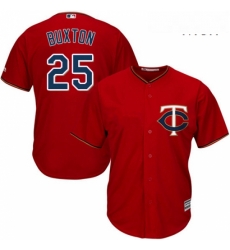 Mens Majestic Minnesota Twins 25 Byron Buxton Replica Scarlet Alternate Cool Base MLB Jersey