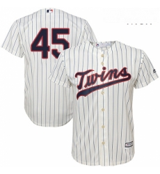 Mens Majestic Minnesota Twins 45 Phil Hughes Replica Cream Alternate Cool Base MLB Jersey