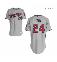 Mens Minnesota Twins 24 C J Cron Replica Grey Road Cool Base Baseball Jersey 